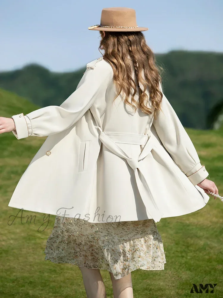 French Gentle Mid Long Casual Solid Office Lady Windbreaker Coat - Image 3