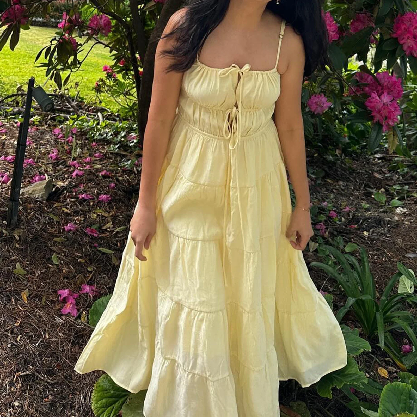Front Tie Ruffled Slip Cami Vacation Dress - Image 2