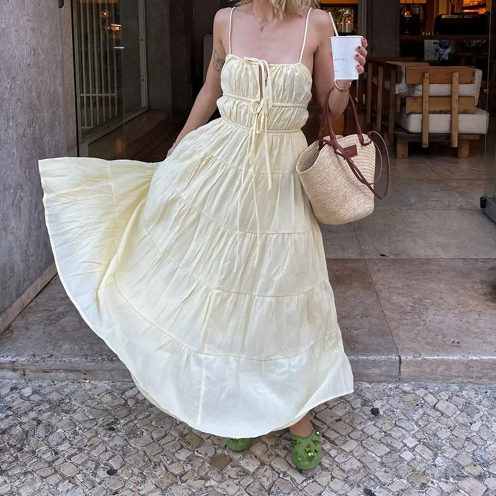 Front Tie Ruffled Slip Cami Vacation Dress - Image 3