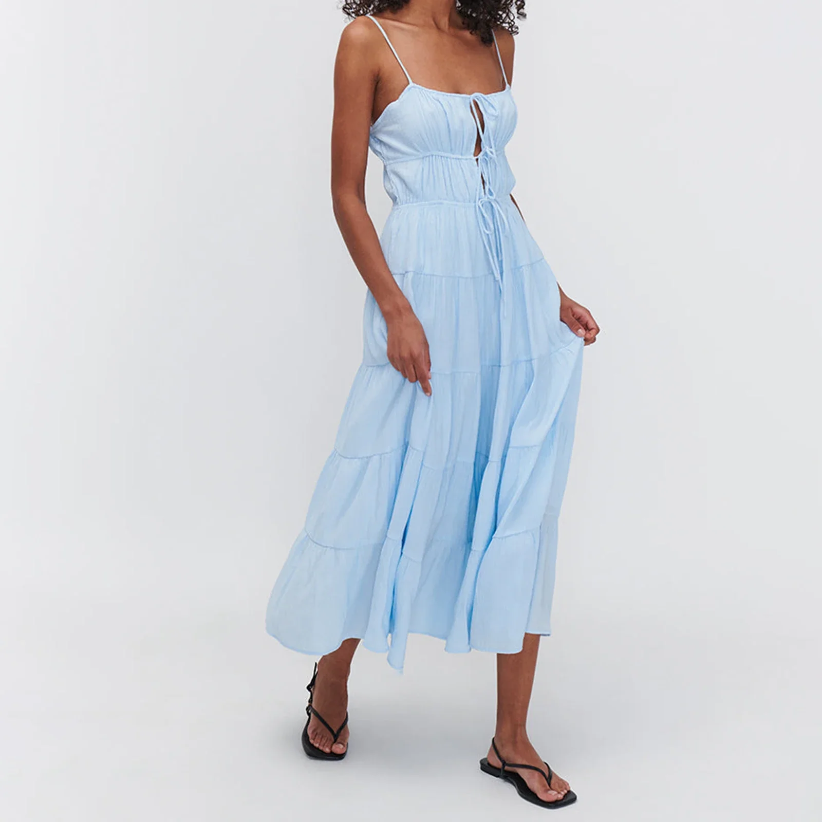Front Tie Ruffled Slip Cami Vacation Dress - Image 4