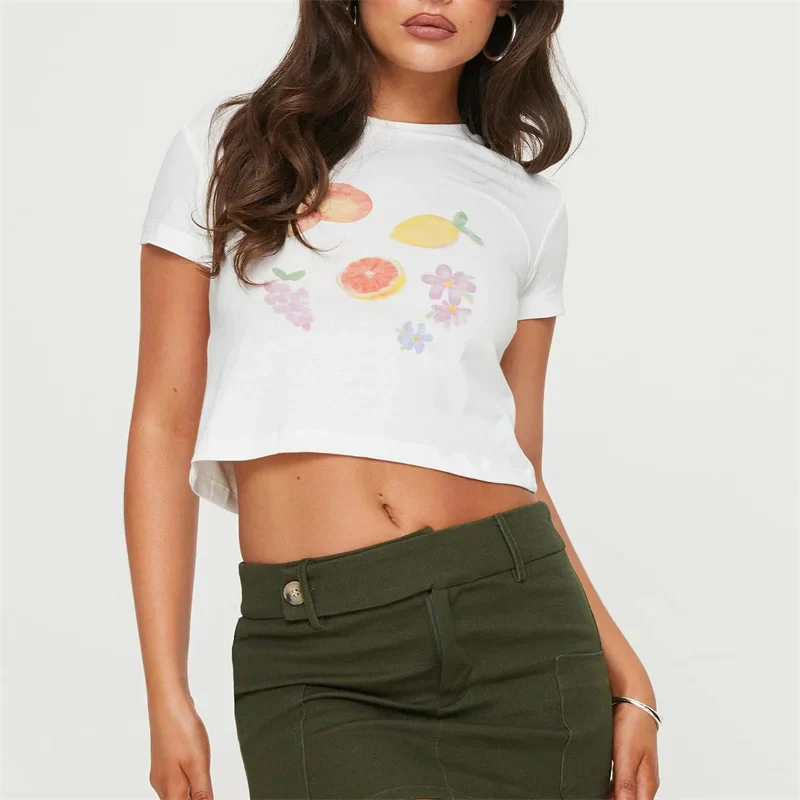 Fruit Print Round Neck Crop T-shirt - Image 4