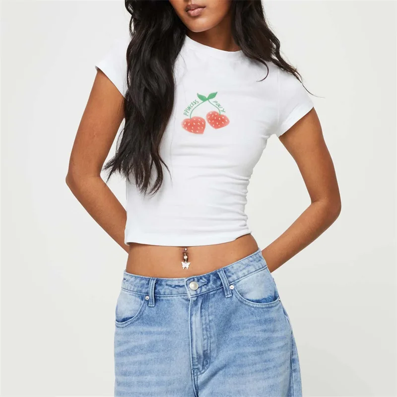 Fruit Print Round Neck Crop T-shirt - Image 5