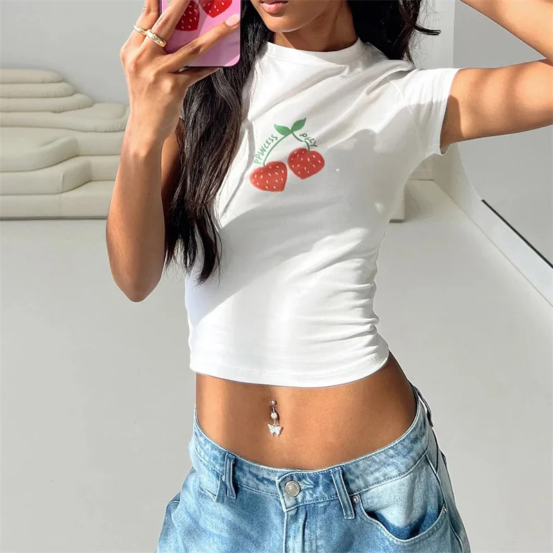 Fruit Print Round Neck Crop T-shirt - Image 6