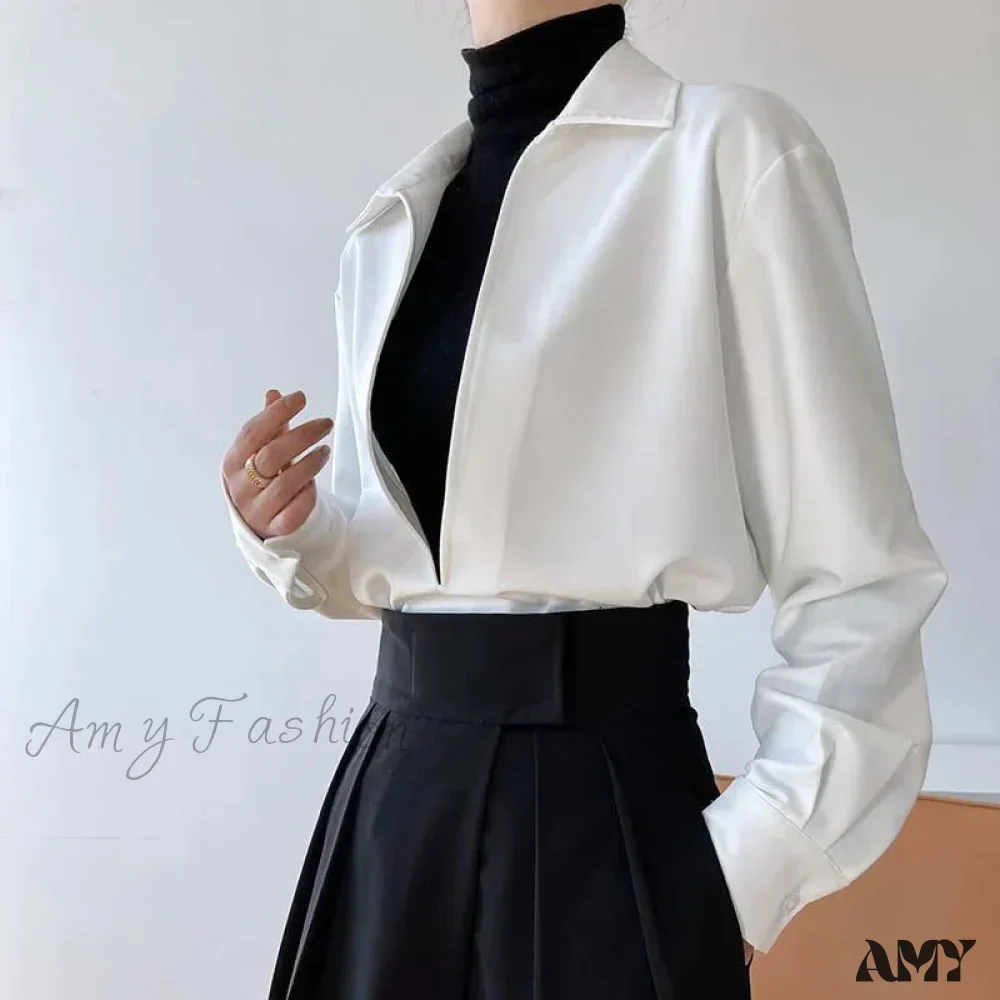 Gidyq Vintage Elegant Loose Fall Solid V-Neck Simple Outerwear Blouse - Image 6