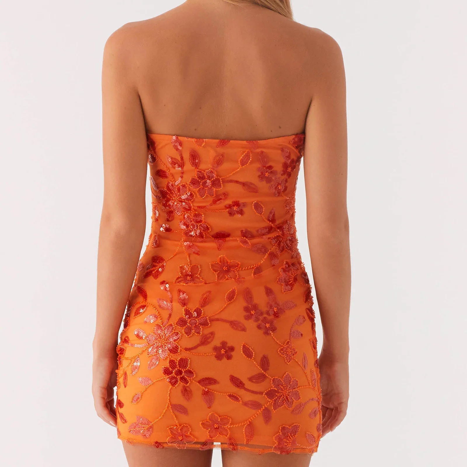 Glitter Beaded Pearl Strapless Bodycon Dress - Image 2