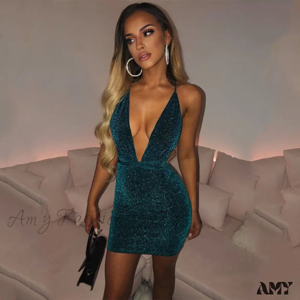 Amy Fashion - Glitter Sequin Strap Mini Dress - Image 5