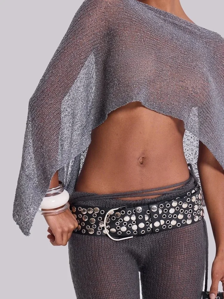 Gold Hollow Halter Knit Top - Image 3