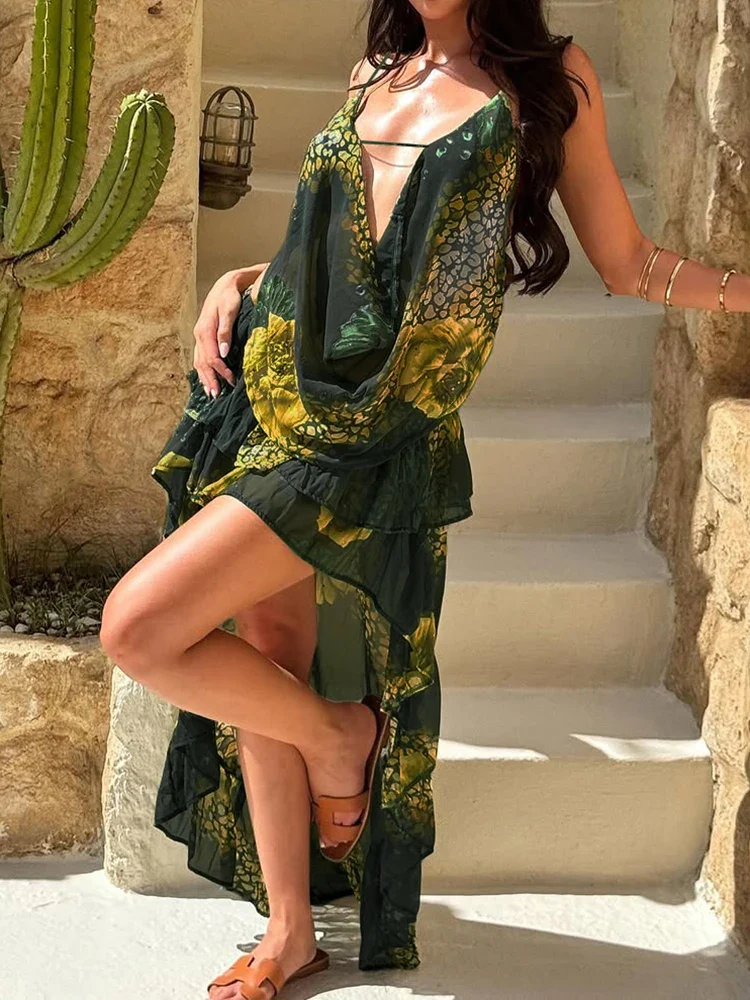 Gradient Lace-Up Spaghetti Party Dress - Image 3