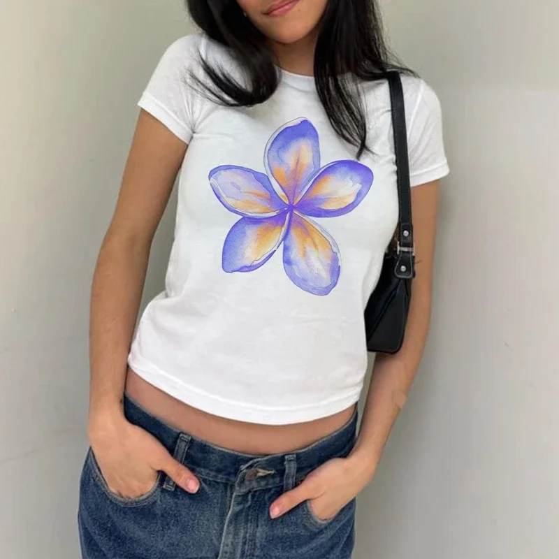 Graphic Crew Neck Crop Aesthetic T-shirt - Image 3