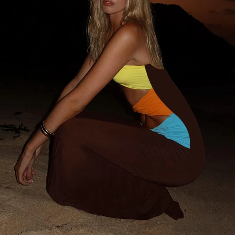 Halter Cutout Contrast High Split Bodycon Dress - Image 5