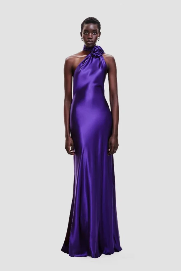 Halter High Waist Ruched Maxi Party Dress - Image 3