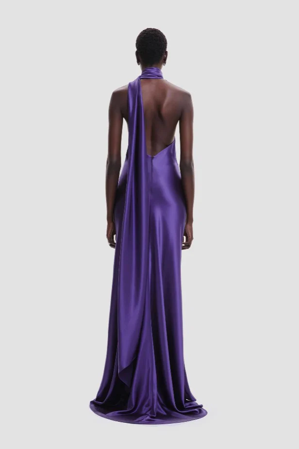 Halter High Waist Ruched Maxi Party Dress - Image 4
