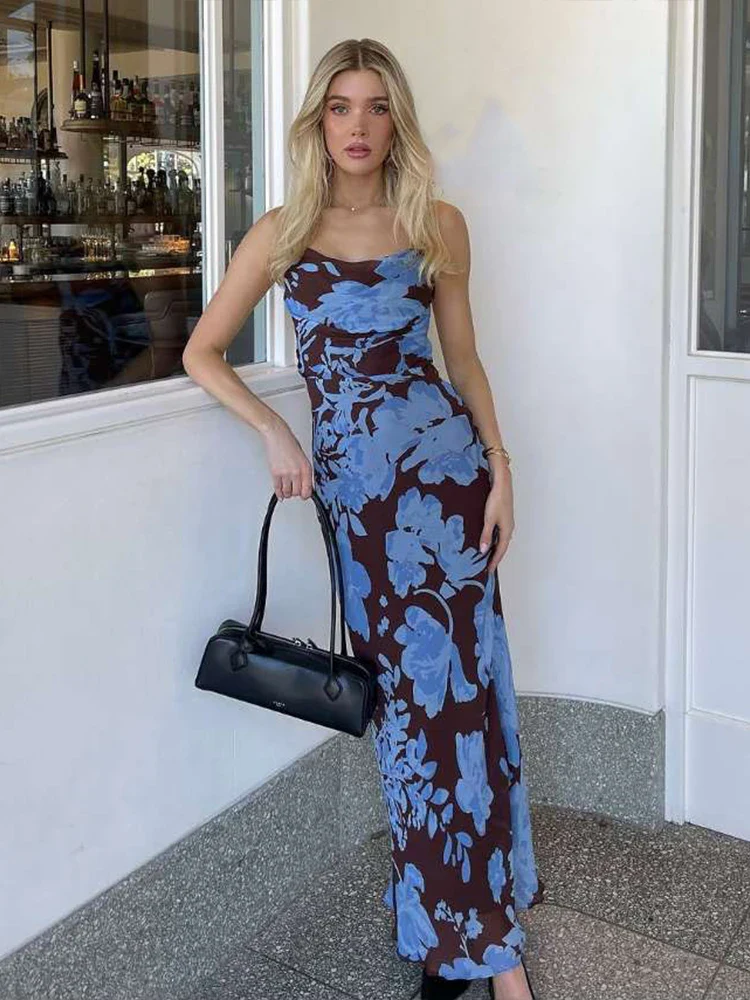 Halter Print Cleavage Maxi Dress