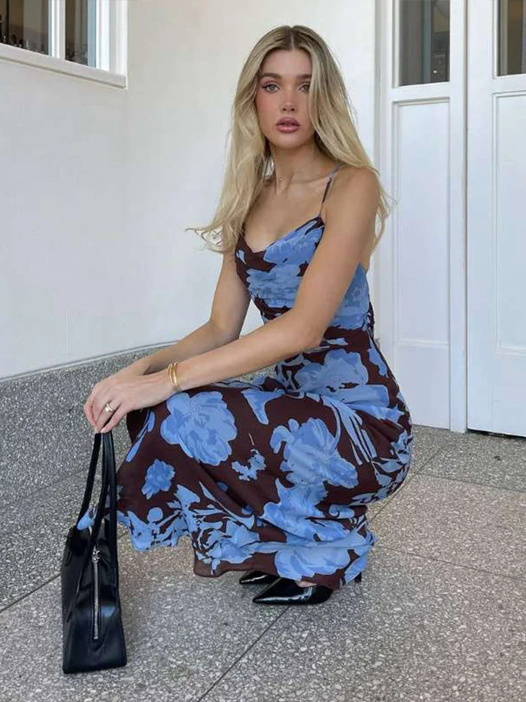 Halter Print Cleavage Maxi Dress - Image 5