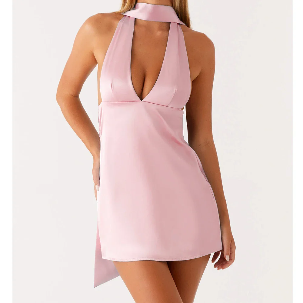Halter Silk Open Back Scarf Bodycon Dress