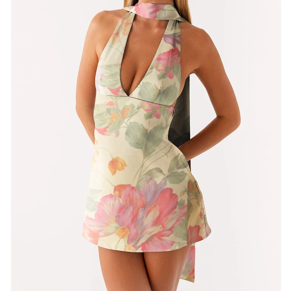 Halter Silk Open Back Scarf Bodycon Dress - Image 12