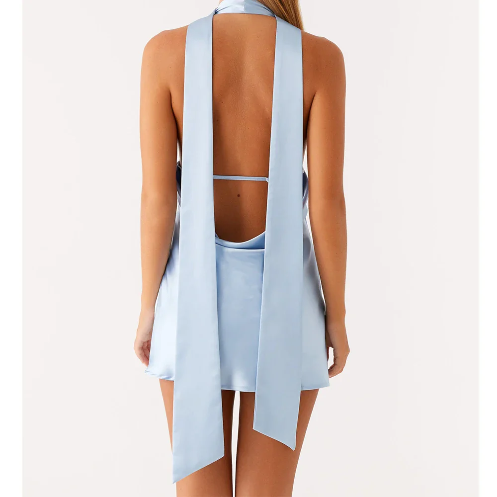 Halter Silk Open Back Scarf Bodycon Dress - Image 2