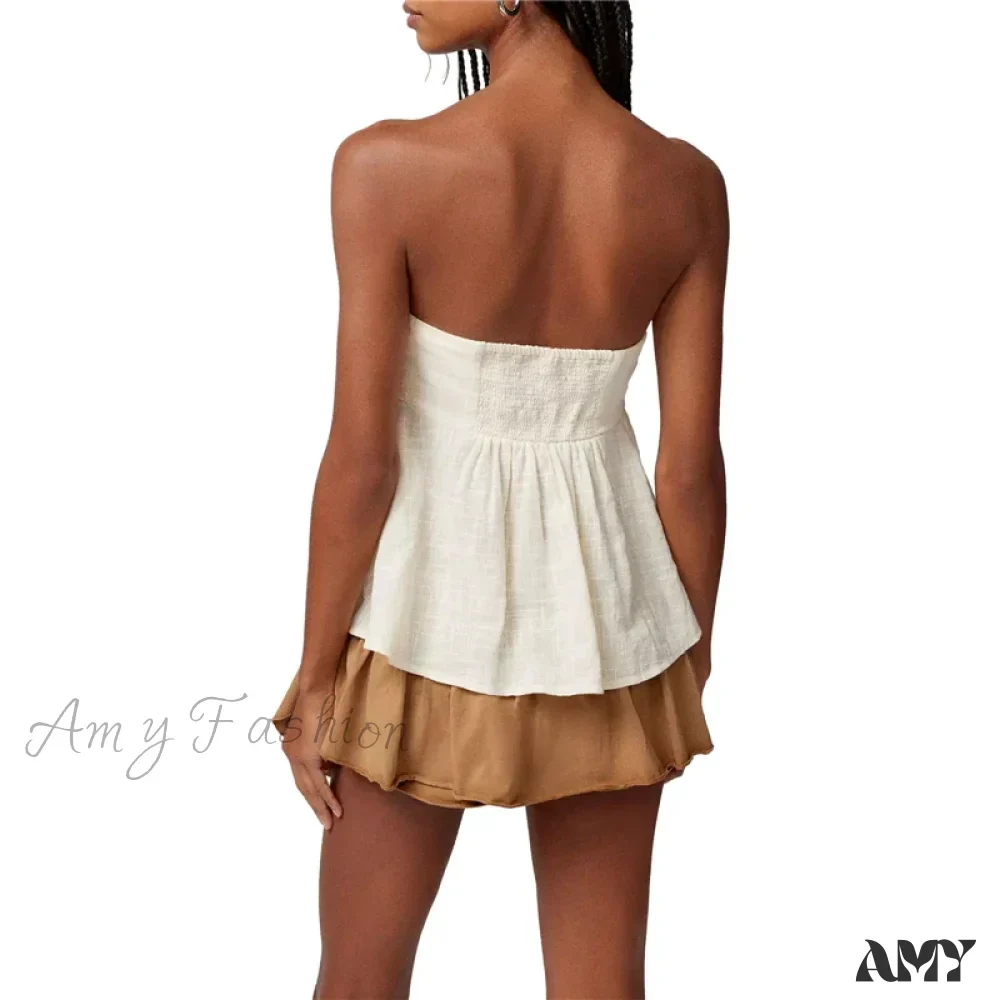 Halter Solid Color Spaghetti Strap Sleeveless Front Split Summer Streetwear Crop Top - Image 3