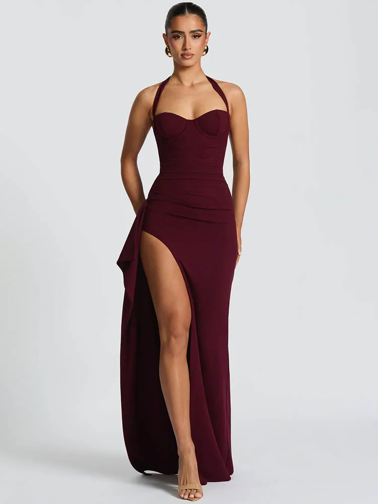 Halter Split Lace Sleeveless Bodycon Dress