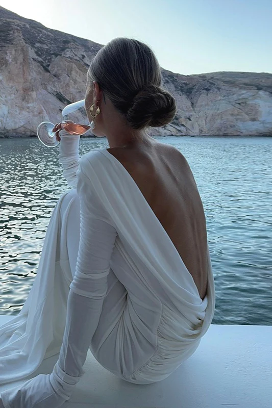 High-End Long Sleeve Backless Slim Party Dress - Image 5