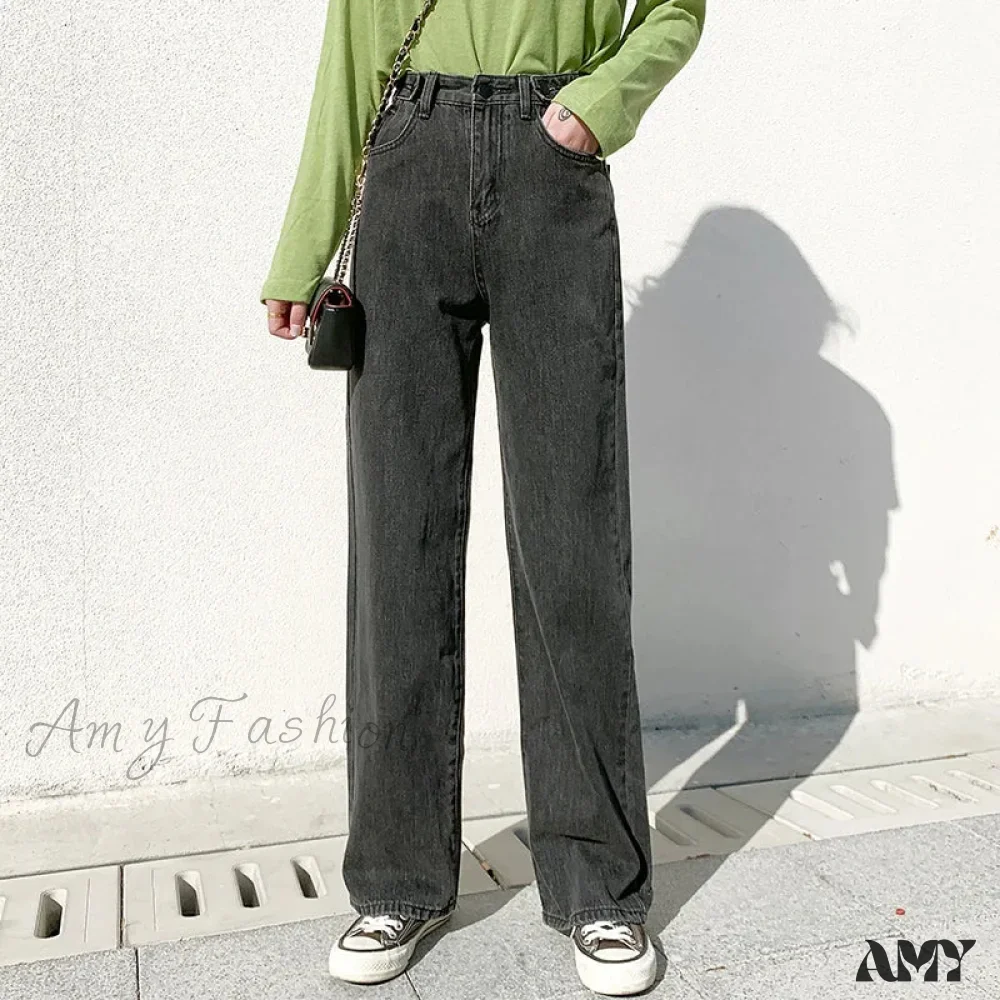 Amy Fashion - High Quality Vintage Blue Wide-Leg Straight Fashion Jean - Image 2