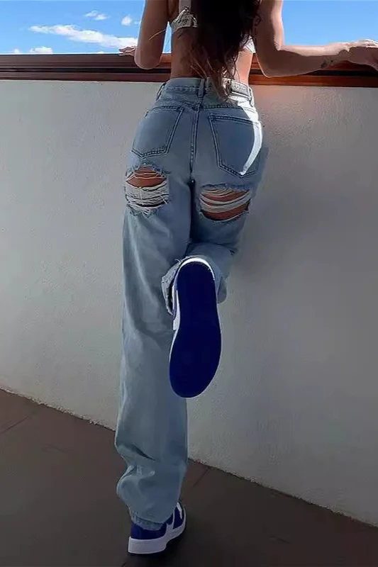 High Waist Distressed Slim Fit Denim Jeans - Image 3