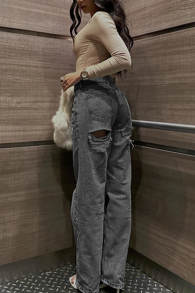 High Waist Distressed Slim Fit Denim Jeans - Image 4