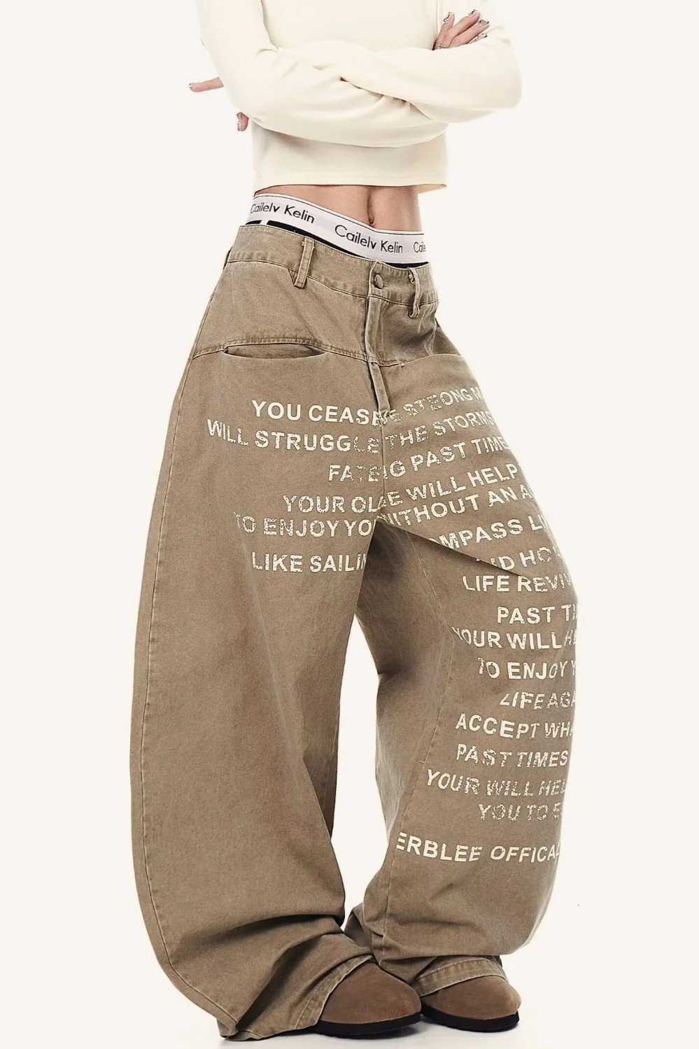 Hip-Hop Graphic Print Wide Leg Plus Size Jeans - Image 3