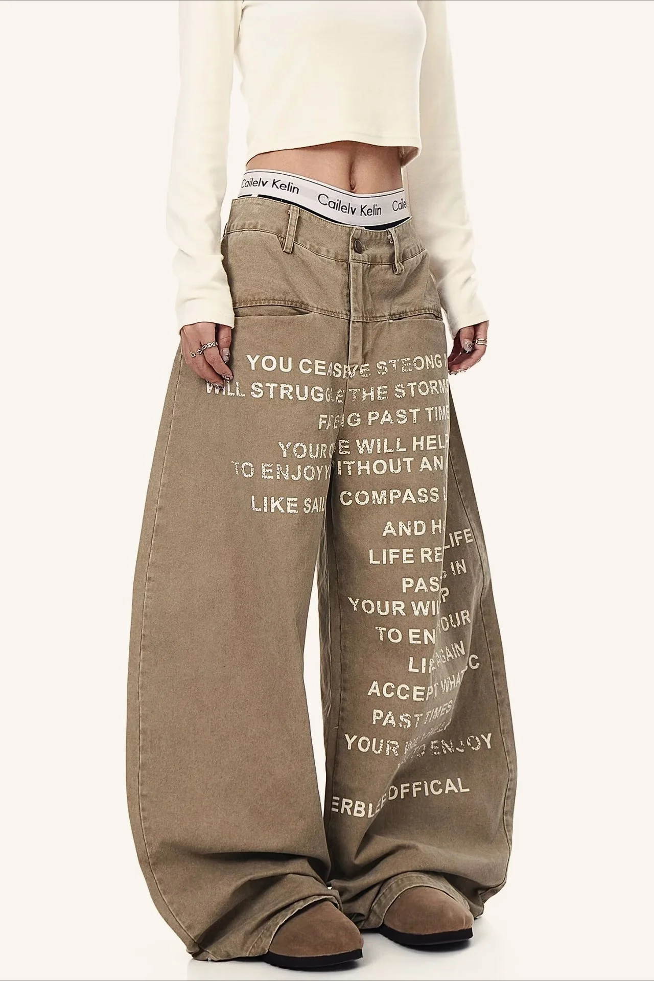 Hip-Hop Graphic Print Wide Leg Plus Size Jeans - Image 4
