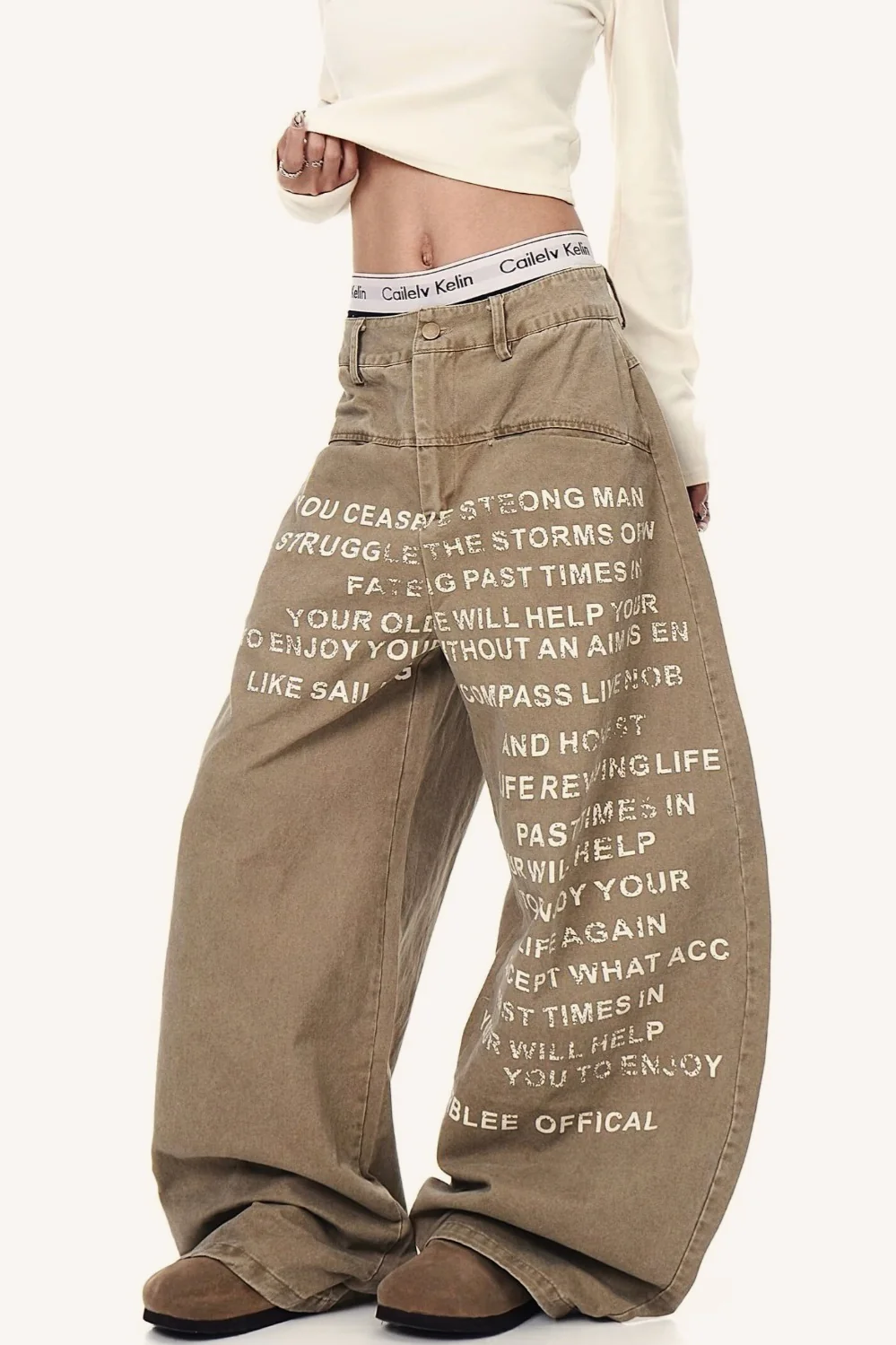 Hip-Hop Graphic Print Wide Leg Plus Size Jeans - Image 5