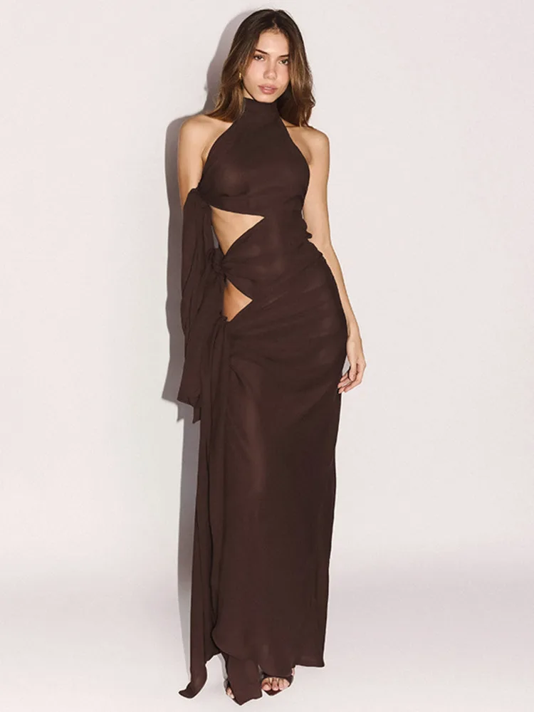 Hollow Off-Shoulder Split Maxi Dress - Image 4