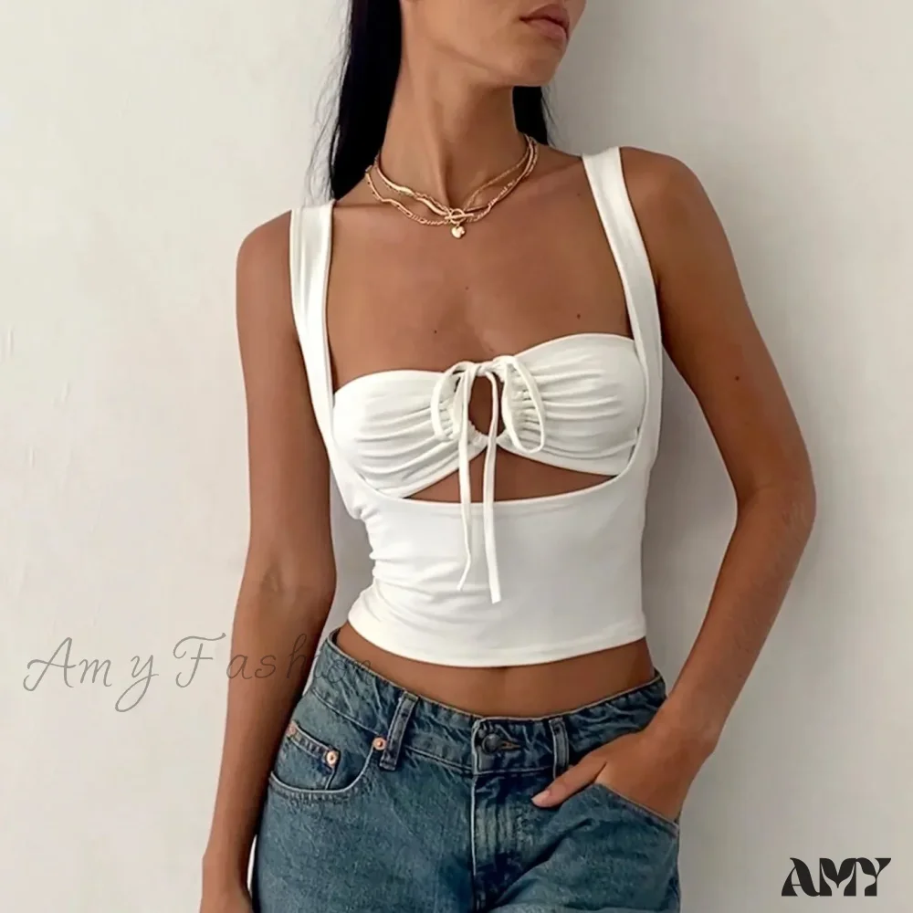 Hollow Out Sexy Basic Sleeveless Backless Slim Bodycon Streetwear Crop Top - Image 4