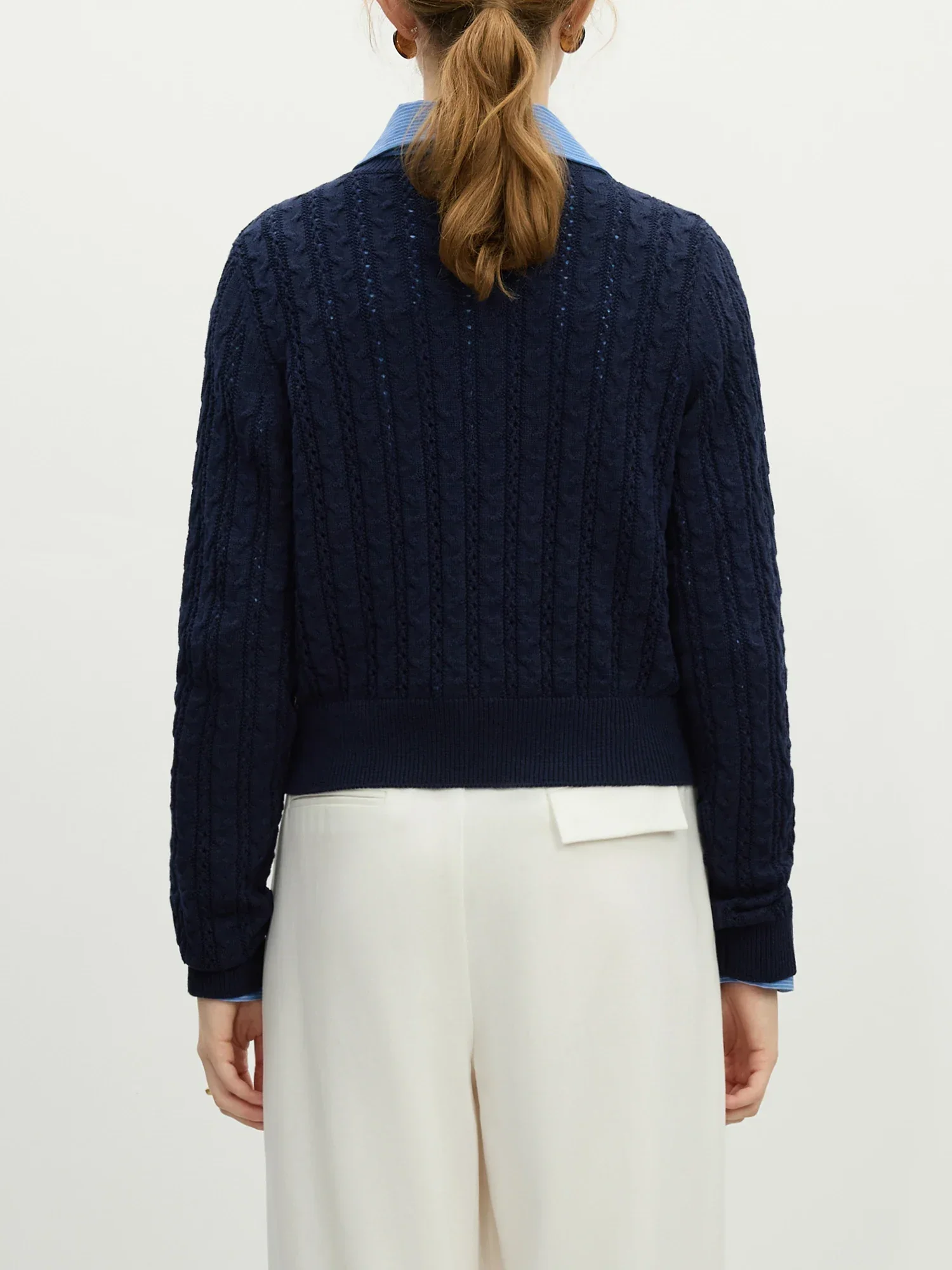 Hollow Round Neck Office Knit Cardigan - Image 2