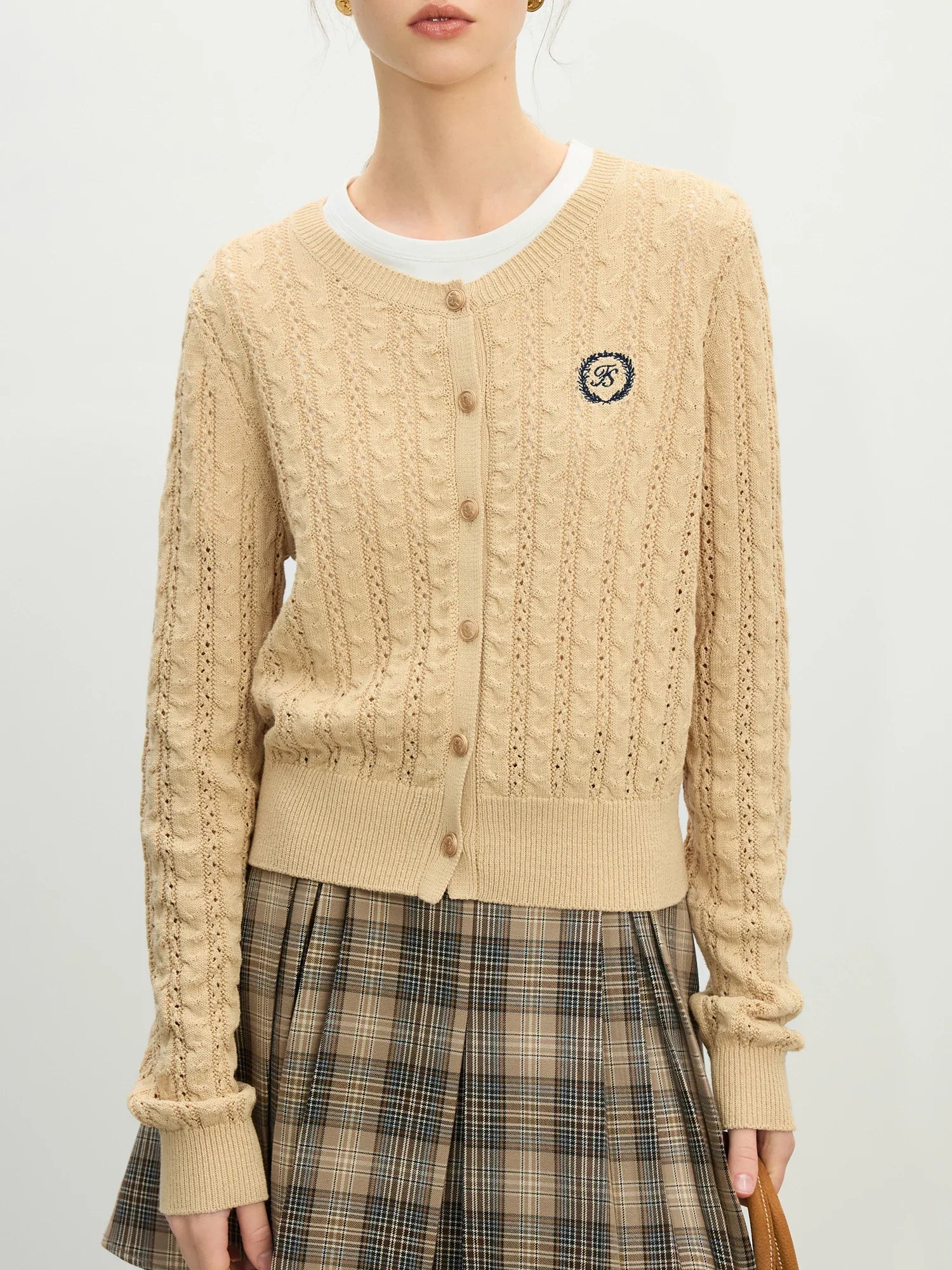 Hollow Round Neck Office Knit Cardigan - Image 6