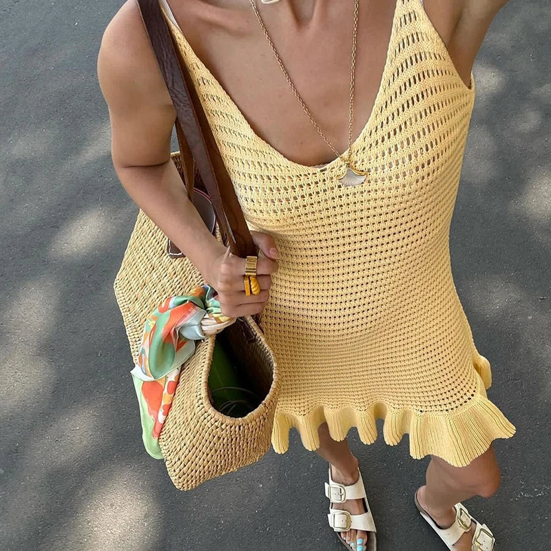 Hollow See Through Knit Mini Dress - Image 2