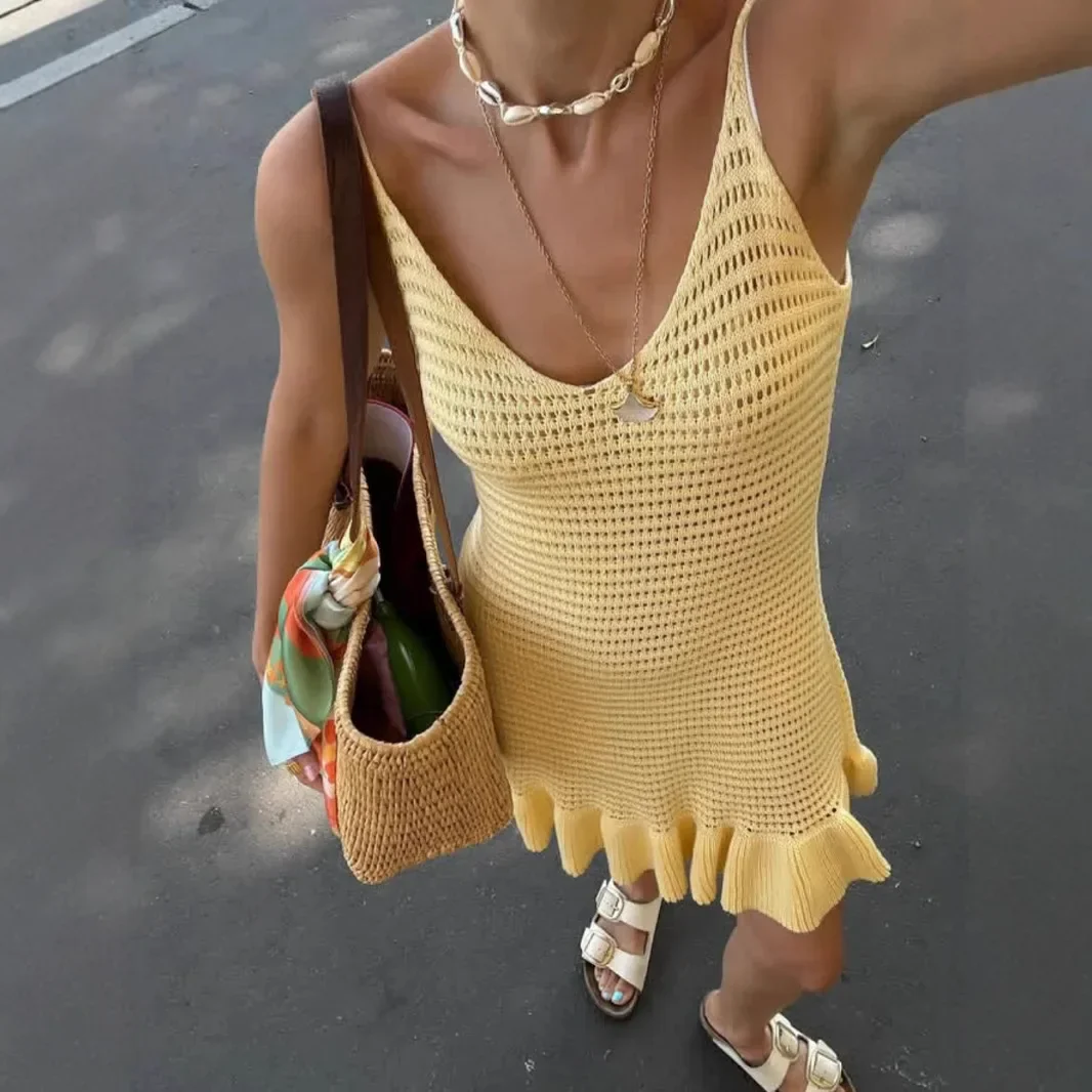 Hollow See Through Knit Mini Dress - Image 9