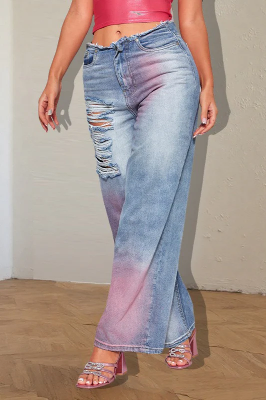 Ink Splatter Contrast Vintage Distressed Wide Leg Jeans - Image 2