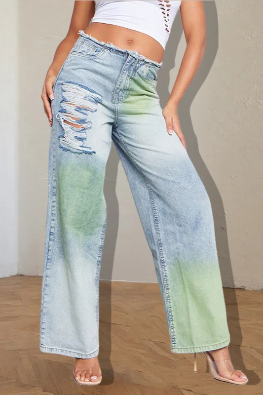 Ink Splatter Contrast Vintage Distressed Wide Leg Jeans - Image 3