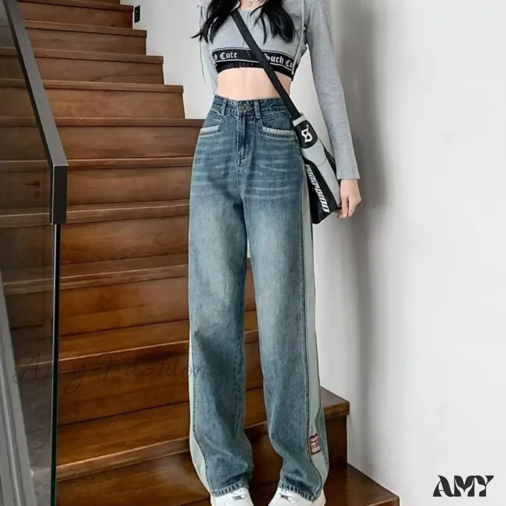 Amy Fashion - INS Zipper Versatile Japanese Washable New Style Spring And Autumn Natural Waist Wide Leg Fashion Jean - Image 2