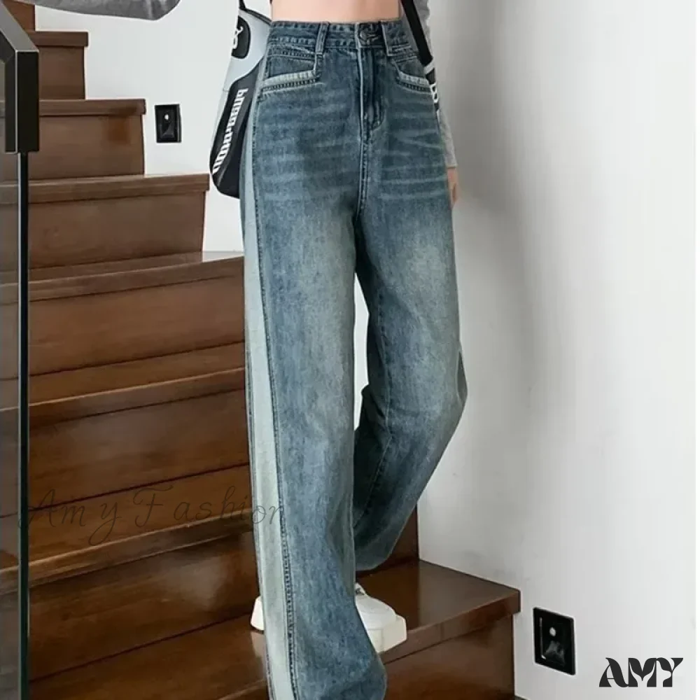Amy Fashion - INS Zipper Versatile Japanese Washable New Style Spring And Autumn Natural Waist Wide Leg Fashion Jean - Image 3