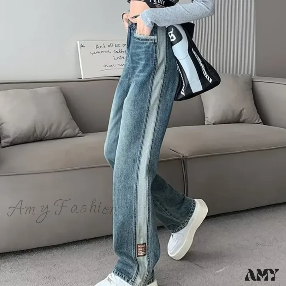 Amy Fashion - INS Zipper Versatile Japanese Washable New Style Spring And Autumn Natural Waist Wide Leg Fashion Jean - Image 4
