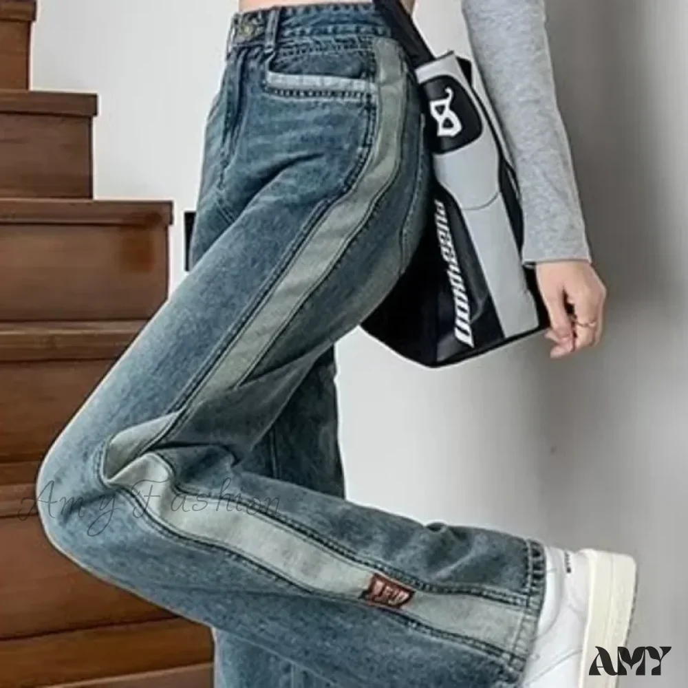 Amy Fashion - INS Zipper Versatile Japanese Washable New Style Spring And Autumn Natural Waist Wide Leg Fashion Jean - Image 5