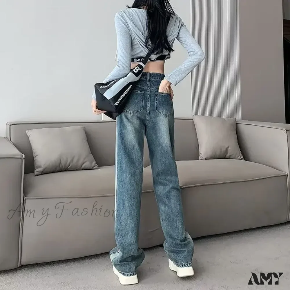 Amy Fashion - INS Zipper Versatile Japanese Washable New Style Spring And Autumn Natural Waist Wide Leg Fashion Jean - Image 6