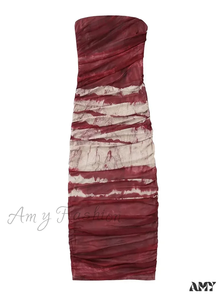 Amy Fashion - Irregular Tie Dyeing Print  Tube for Women Summer Beach Party Clubwear Strapless Off Shoulder Ruched Dress - Image 5