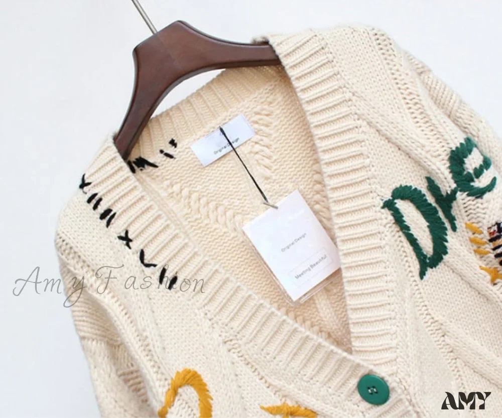 Amy Fashion - Jacket Loose Pocket Embroidery Fashion Knit Cardigan - Image 12