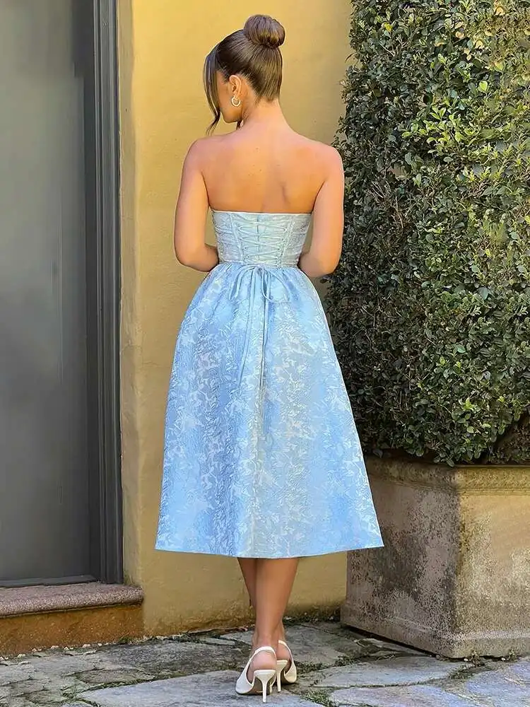 Jacquard Waist Wrap A-Line Midi Dress - Image 2
