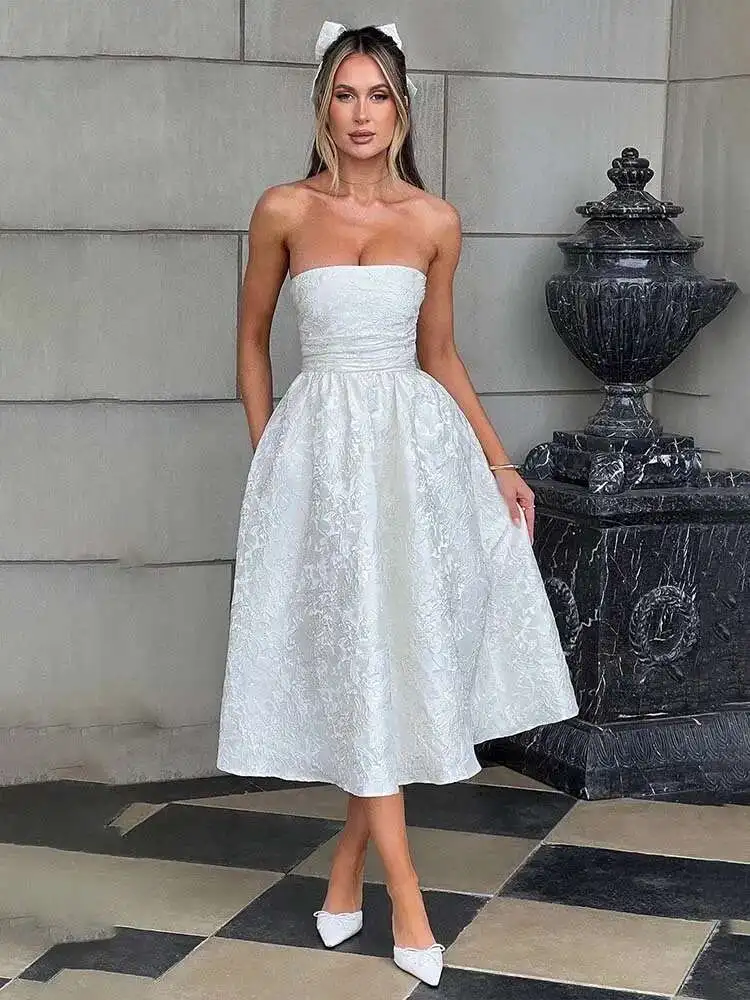 Jacquard Waist Wrap A-Line Midi Dress - Image 5