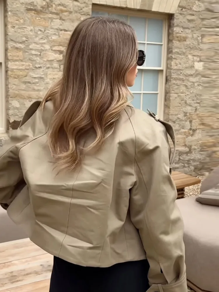 Khaki Short Thick Pocket Street Coat - Image 2