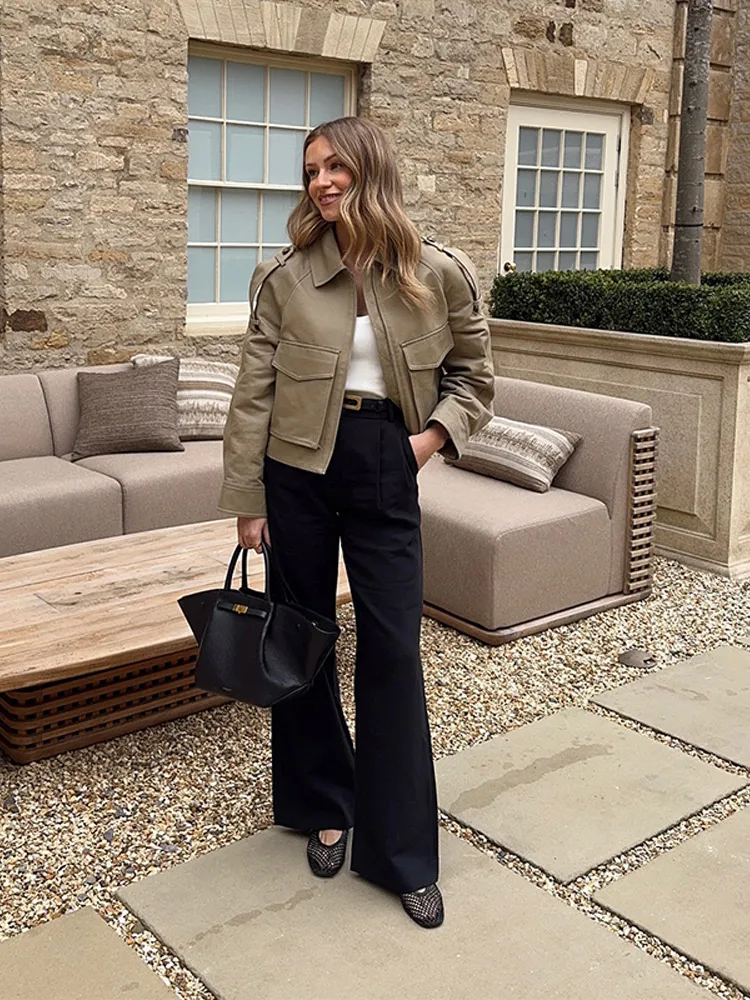 Khaki Short Thick Pocket Street Coat - Image 3