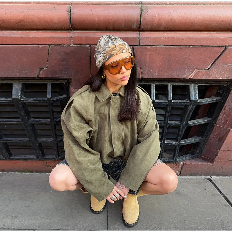 Khaki Short Thick Pocket Street Coat - Image 6